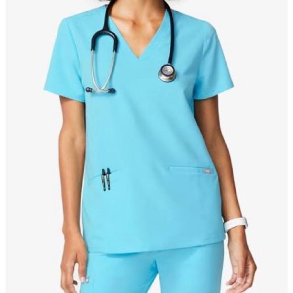 FIGS Women's V-Neck Scrub Top in Light Blue